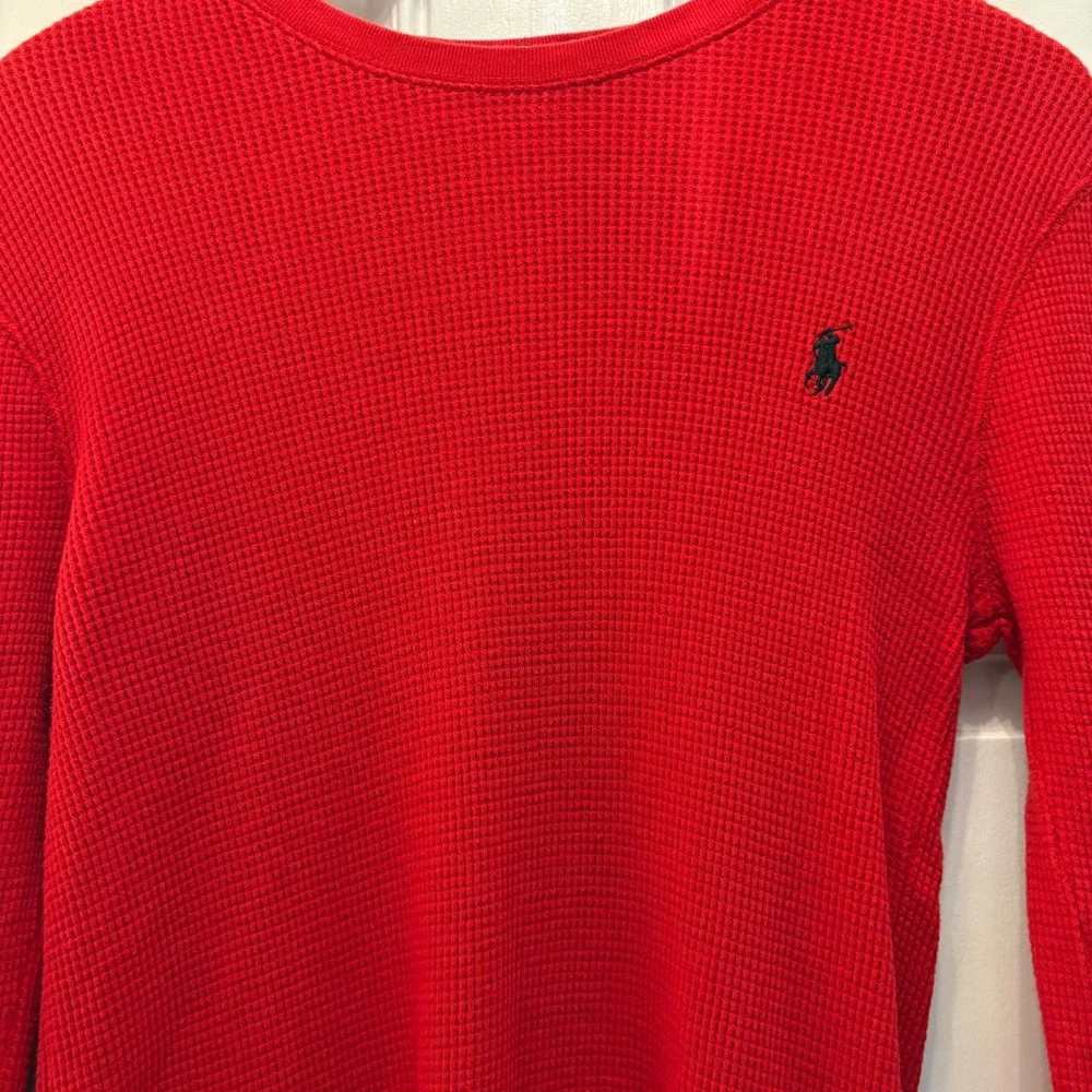 Polo Ralph Lauren Mens Red Waffle Knit Thermal Long Sleeve Shirt Small Logo